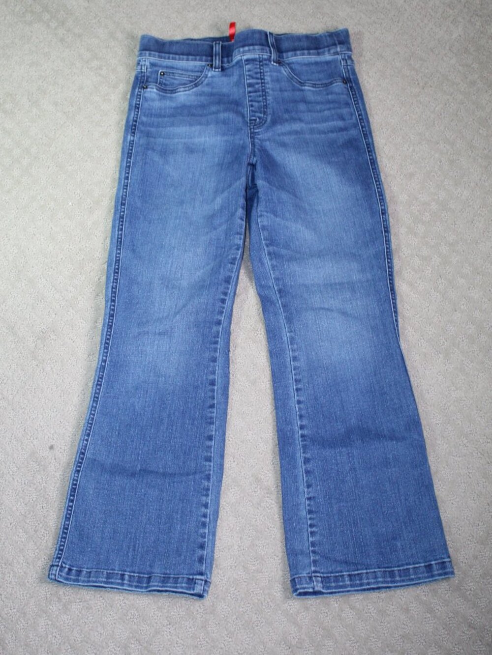 Spanx Women's Jeans Size M Blue Pull On Flared Leg Stretch High Rise Denim